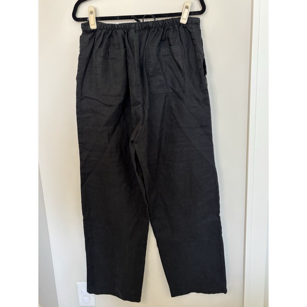 100% Linen Wide Leg Pants Women 14W Tall Black Comfort Quiet Luxury Lagenlook - Picture 5 of 12